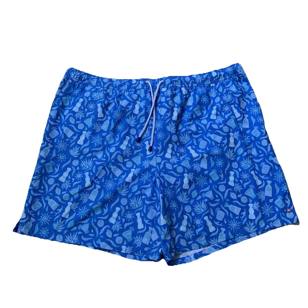 Peter Millar Saltwater Spirits Swim Trunks Bottle Sleeve Blue 7” Men's XXL